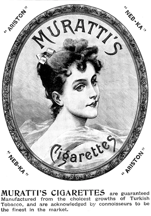 Framed Print : Advertisement for Muratti's Cigarettes, 1895. Creator: Unknown. Advertisement for Muratti's Cigarettes, 1895. Creator: Unknown Framed Print : Advertisement for Muratti's Cigarettes, 1895. Creator: Unknown. Advertisement for Muratti's Cigarettes, 1895. Creator: Unknown