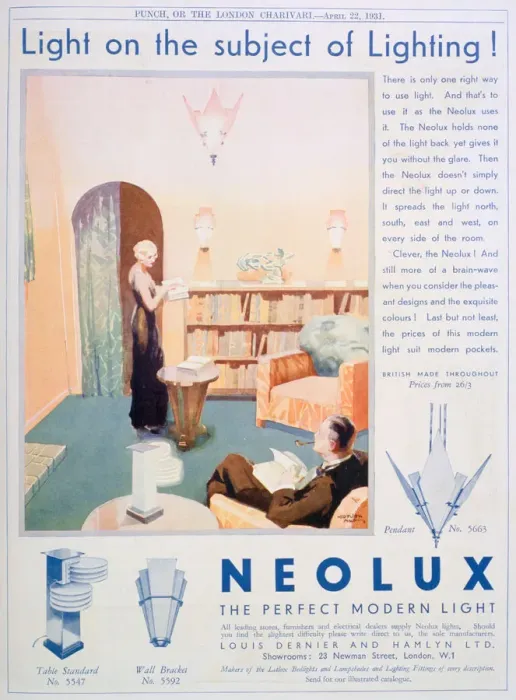 Framed Print : Advert for Neolux light fittings, 1931 Framed Print : Advert for Neolux light fittings, 1931