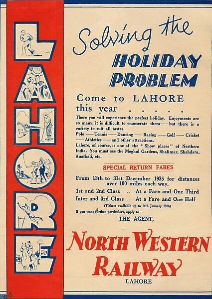 Advertisement for the North Western Railway promoting travel to Lahore, 1936. Creator: Unknown