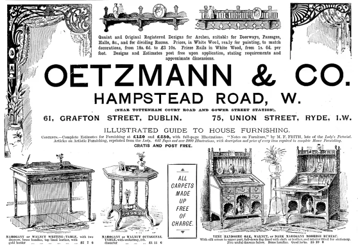 Framed Print : Advertisement for Oetzmann & Co. carpets and furniture, 1895. Creator: Unknown Framed Print : Advertisement for Oetzmann & Co. carpets and furniture, 1895. Creator: Unknown