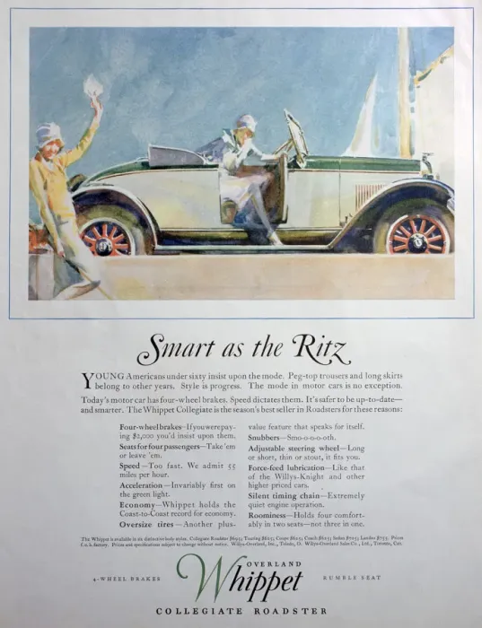 Framed Print : Advert for the Overland Whippet Collegiate Roadster car, 1927 Framed Print : Advert for the Overland Whippet Collegiate Roadster car, 1927