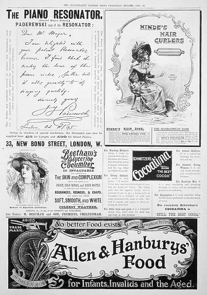 An advertising page in the Illustrated London News, Christmas number, 1896