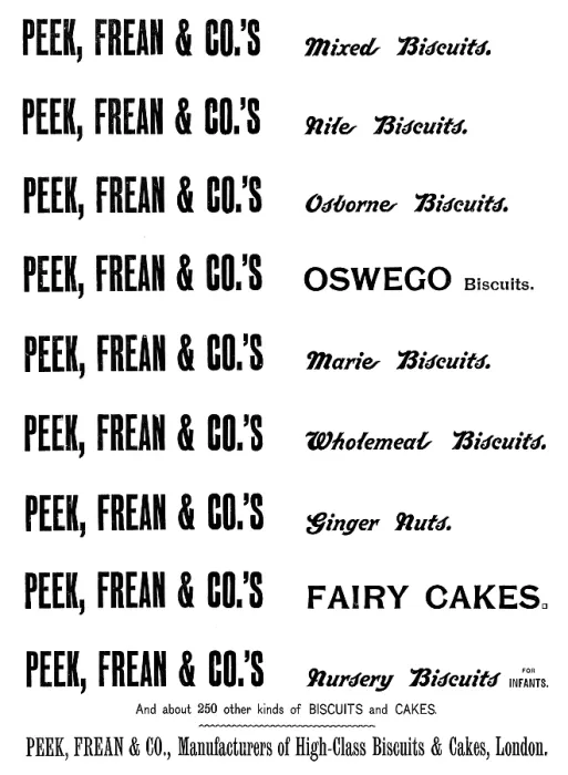 Framed Print : Advertisement for Peek, Frean & Co.'s Biscuits, 1895. Creator: Unknown. Advertisement for Peek, Frean & Co.'s Biscuits, 1895. Creator: Unknown Framed Print : Advertisement for Peek, Frean & Co.'s Biscuits, 1895. Creator: Unknown. Advertisement for Peek, Frean & Co.'s Biscuits, 1895. Creator: Unknown