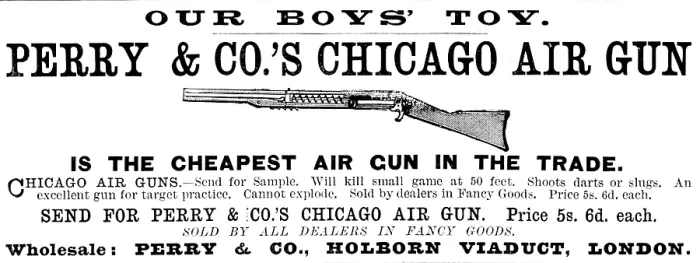Framed Print : Advertisement for Perry & Co.'s Chicago Air Gun, 1890. Creator: Unknown Framed Print : Advertisement for Perry & Co.'s Chicago Air Gun, 1890. Creator: Unknown