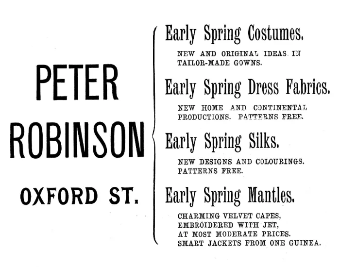 Framed Print : Advertisement for Peter Robinson, 1895. Creator: Unknown Framed Print : Advertisement for Peter Robinson, 1895. Creator: Unknown