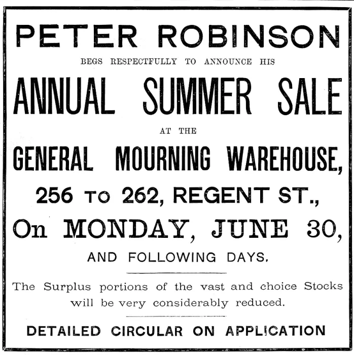 Framed Print : Advertisement for Peter Robinson Annual Summer Sale, 1890. Creator: Unknown Framed Print : Advertisement for Peter Robinson Annual Summer Sale, 1890. Creator: Unknown