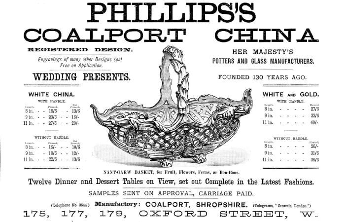 Framed Print : Advertisement for Phillips's Coalport China, 1890. Creator: Unknown Framed Print : Advertisement for Phillips's Coalport China, 1890. Creator: Unknown