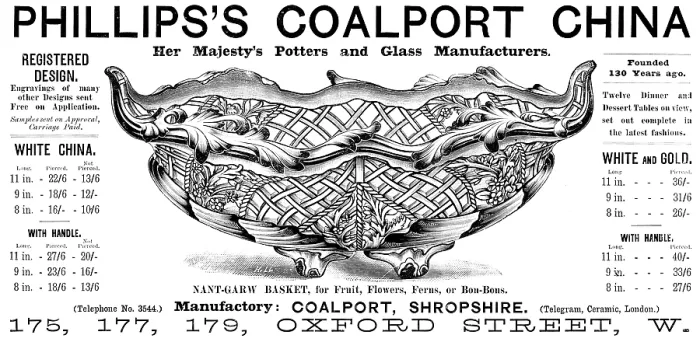 Framed Print : Advertisement for Phillips's Coalport China, 1890. Creator: Unknown Framed Print : Advertisement for Phillips's Coalport China, 1890. Creator: Unknown