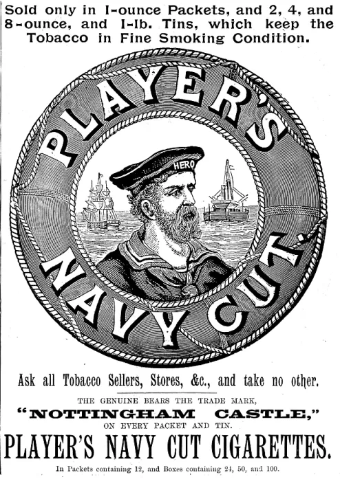 Framed Print : Advertisement for Player's Navy Cut Cigarettes, 1895. Creator: Unknown. Advertisement for Player's Navy Cut Cigarettes, 1895. Creator: Unknown Framed Print : Advertisement for Player's Navy Cut Cigarettes, 1895. Creator: Unknown. Advertisement for Player's Navy Cut Cigarettes, 1895. Creator: Unknown