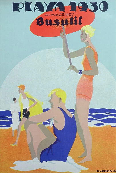 Advertising poster of the beach fashion of Busutil stores, 1930