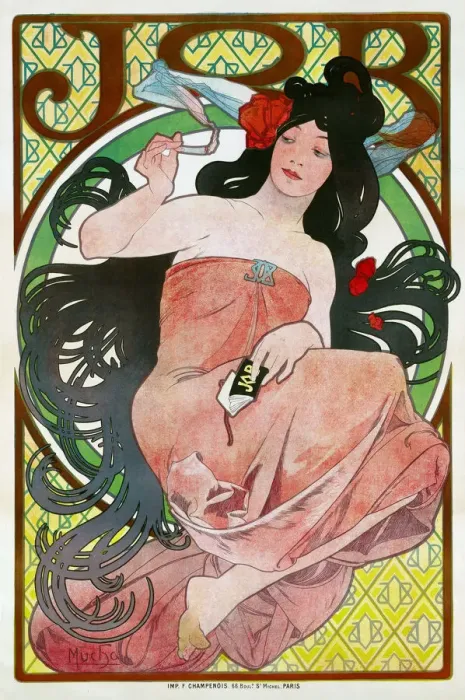 Framed Print : Advertising Poster for the tissue paper Job, 1896. Artist: Mucha, Alfons Marie (1860-1939) Framed Print : Advertising Poster for the tissue paper Job, 1896. Artist: Mucha, Alfons Marie (1860-1939)
