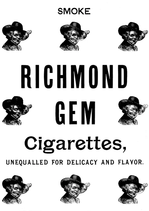 Framed Print : Advertisement for Richmond Gem Cigarettes, 1895. Creator: Unknown Framed Print : Advertisement for Richmond Gem Cigarettes, 1895. Creator: Unknown