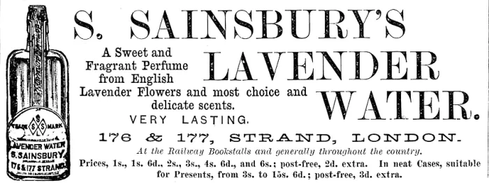 Framed Print : Advertisement for S. Sainsbury's Lavender Water, 1890. Creator: Unknown. Advertisement for S. Sainsbury's Lavender Water, 1890. Creator: Unknown Framed Print : Advertisement for S. Sainsbury's Lavender Water, 1890. Creator: Unknown. Advertisement for S. Sainsbury's Lavender Water, 1890. Creator: Unknown