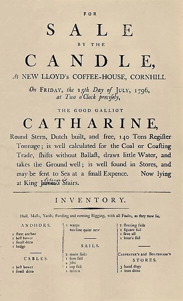 Advertisement of Sale by Candle at Lloyds, 1796, (1928)