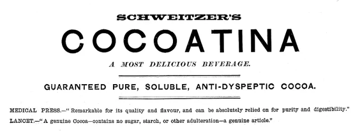 Framed Print : Advertisement for Schweitzer's Cocoatina, 1890. Creator: Unknown Framed Print : Advertisement for Schweitzer's Cocoatina, 1890. Creator: Unknown
