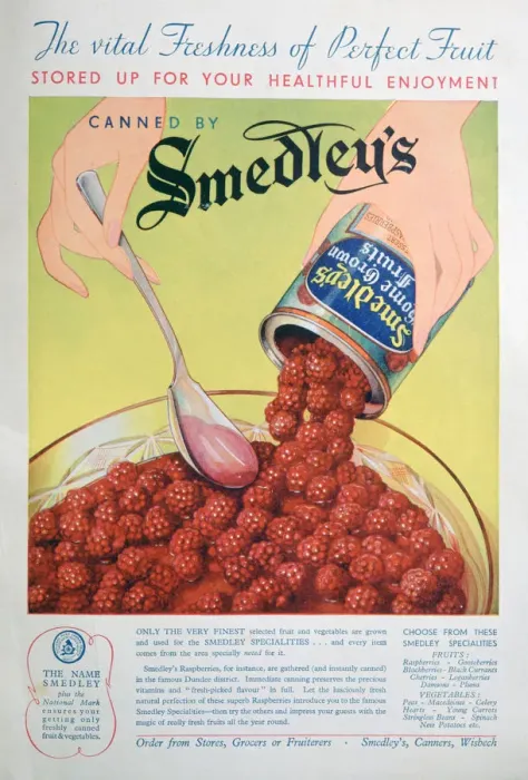 Framed Print : Advert for Smedleys tinned fruit, 1936 Framed Print : Advert for Smedleys tinned fruit, 1936