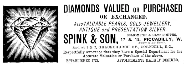 Framed Print : Advertisement for Spink & Son, jewellers, 1895. Creator: Unknown Framed Print : Advertisement for Spink & Son, jewellers, 1895. Creator: Unknown