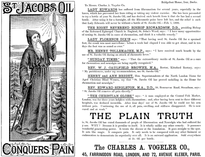 Framed Print : Advertisement for St. Jacob's Oil, 1890. Creator: Unknown Framed Print : Advertisement for St. Jacob's Oil, 1890. Creator: Unknown