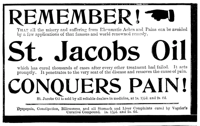 Framed Print : Advertisement for St. Jacobs Oil, 1895. Creator: Unknown Framed Print : Advertisement for St. Jacobs Oil, 1895. Creator: Unknown
