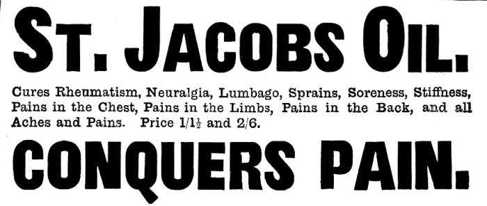 Framed Print : Advertisement for St. Jacobs Oil, 1895. Creator: Unknown Framed Print : Advertisement for St. Jacobs Oil, 1895. Creator: Unknown