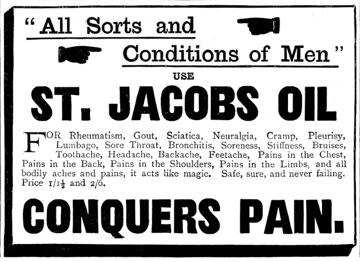 Framed Print : Advertisement for St. Jacobs Oil, 1895. Creator: Unknown Framed Print : Advertisement for St. Jacobs Oil, 1895. Creator: Unknown