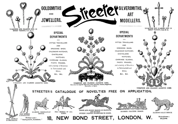 Framed Print : Advertisement for Streeter Goldsmiths and Jewellers, 1895. Creator: Unknown Framed Print : Advertisement for Streeter Goldsmiths and Jewellers, 1895. Creator: Unknown