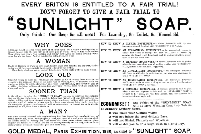 Framed Print : Advertisement for Sunlight Soap, 1890. Creator: Unknown Framed Print : Advertisement for Sunlight Soap, 1890. Creator: Unknown