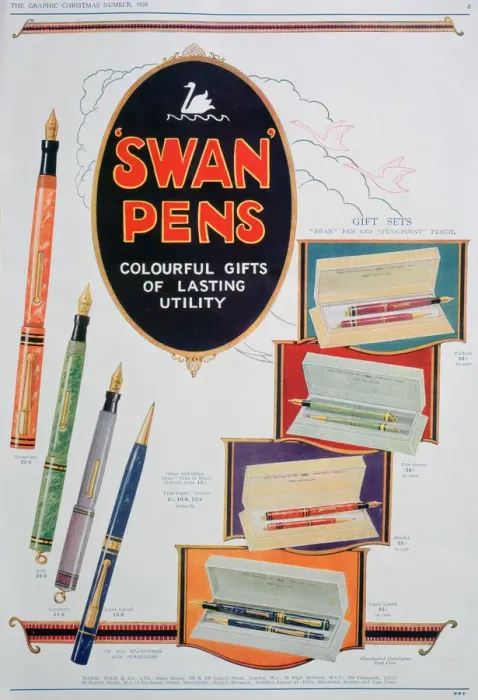 Framed Print : Advert for Swan pens, 1928 Framed Print : Advert for Swan pens, 1928