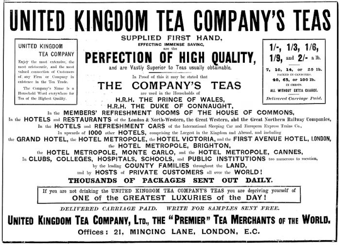 Framed Print : Advertisement for the United Kingdom Tea Company, 1895. Creator: Unknown Framed Print : Advertisement for the United Kingdom Tea Company, 1895. Creator: Unknown