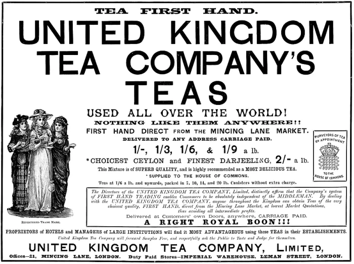 Framed Print : Advertisement for United Kingdom Tea Company, Limited, 1890. Creator: Unknown Framed Print : Advertisement for United Kingdom Tea Company, Limited, 1890. Creator: Unknown