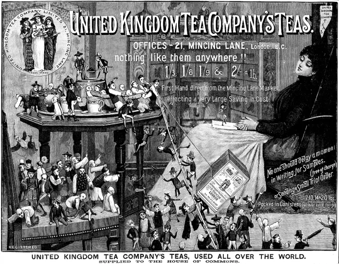 Framed Print : Advertisement for the United Kingdom Tea Company's Teas, 1890. Creator: Unknown Framed Print : Advertisement for the United Kingdom Tea Company's Teas, 1890. Creator: Unknown