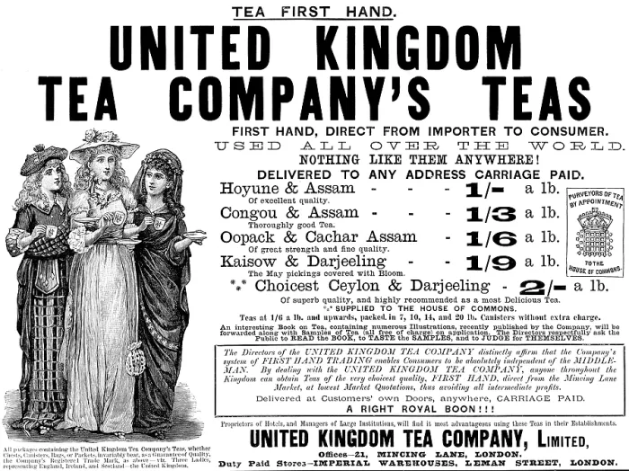 Framed Print : Advertisement for United Kingdom Tea Company's Teas, 1890. Creator: Unknown Framed Print : Advertisement for United Kingdom Tea Company's Teas, 1890. Creator: Unknown