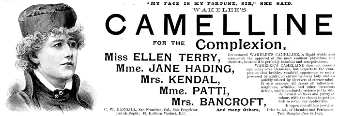 Framed Print : Advertisement for Wakelee's Camelline for the Complexion, 1895. Creator: Unknown. Advertisement for Wakelee's Camelline for the Complexion, 1895. Creator: Unknown Framed Print : Advertisement for Wakelee's Camelline for the Complexion, 1895. Creator: Unknown. Advertisement for Wakelee's Camelline for the Complexion, 1895. Creator: Unknown