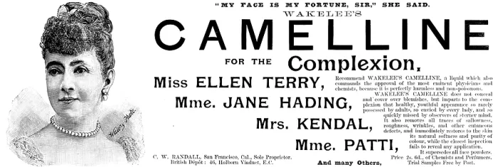Framed Print : Advertisement for Wakelee's Camelline for the Complexion, 1895. Creator: Unknown. Advertisement for Wakelee's Camelline for the Complexion, 1895. Creator: Unknown Framed Print : Advertisement for Wakelee's Camelline for the Complexion, 1895. Creator: Unknown. Advertisement for Wakelee's Camelline for the Complexion, 1895. Creator: Unknown