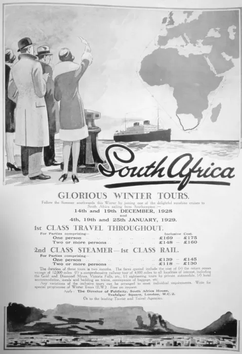 Framed Print : Advert for winter tours of South Africa, 1928 Framed Print : Advert for winter tours of South Africa, 1928