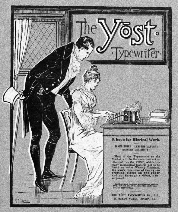 Framed Print : Advertisement for the Yost typewriter, 1901. Artist: Glover Framed Print : Advertisement for the Yost typewriter, 1901. Artist: Glover