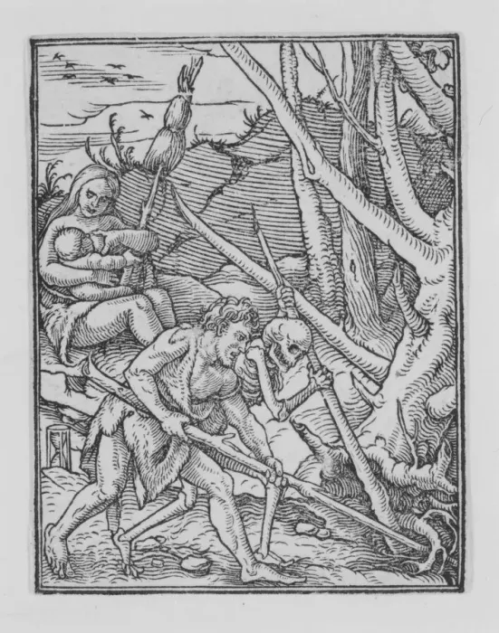 Framed Print : Adam digging, from The Dance of Death, ca. 1526, published 1538. Creator: Hans Lützelburger Framed Print : Adam digging, from The Dance of Death, ca. 1526, published 1538. Creator: Hans Lützelburger