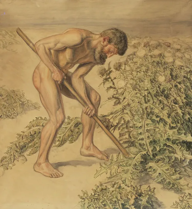 Framed Print : Adam drawing up Thistles, 1903. Creator: Joakim Skovgaard Framed Print : Adam drawing up Thistles, 1903. Creator: Joakim Skovgaard
