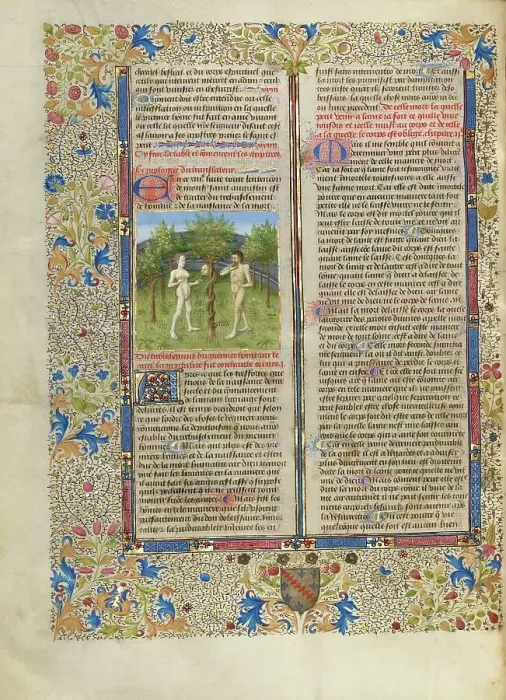 Framed Print : Adam and Eve Eating the Forbidden Fruit; Cite de Dieu, about 1440-1450. Creator: Master of the Oxford Hours Framed Print : Adam and Eve Eating the Forbidden Fruit; Cite de Dieu, about 1440-1450. Creator: Master of the Oxford Hours