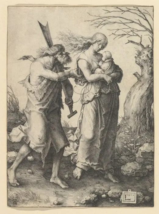 Framed Print : Adam and Eve after the Expulsion, 1510. Creator: Lucas van Leyden Framed Print : Adam and Eve after the Expulsion, 1510. Creator: Lucas van Leyden