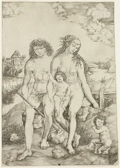 Framed Print : Adam and Eve with the Infants Cain and Abel, c.1500. Creator: Cristofano di Michele Martini Framed Print : Adam and Eve with the Infants Cain and Abel, c.1500. Creator: Cristofano di Michele Martini