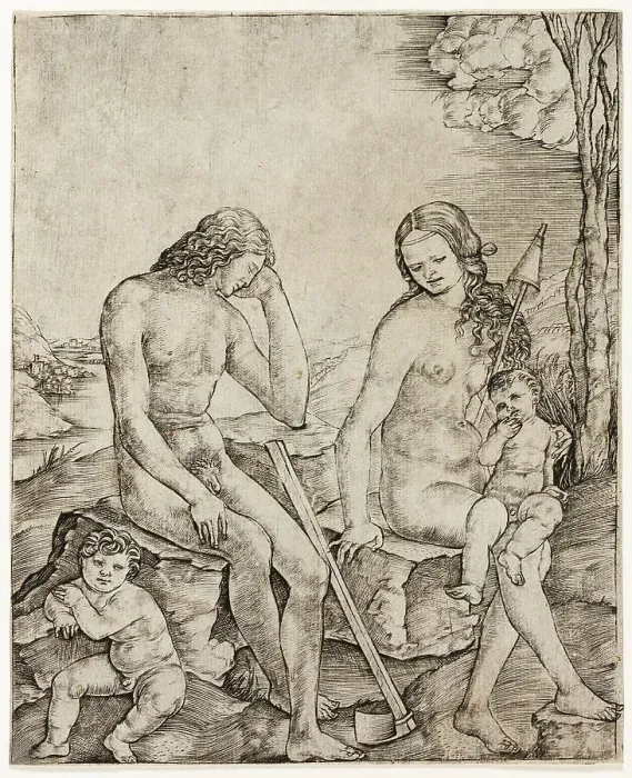 Framed Print : Adam and Eve with Infants Cain and Abel, c.1500. Creator: Cristofano di Michele Martini Framed Print : Adam and Eve with Infants Cain and Abel, c.1500. Creator: Cristofano di Michele Martini