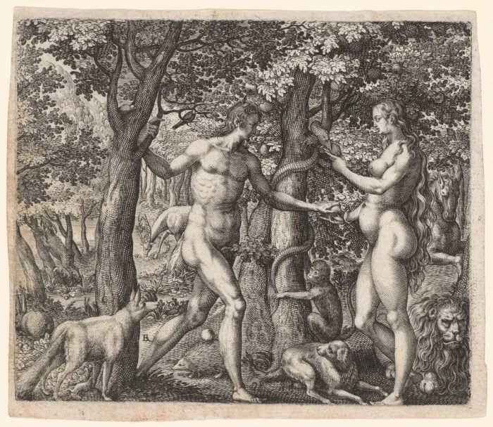 Framed Print : Adam and Eve, late 1500s. Creator: Robert Boissard (French, 1570-aft 1603) Framed Print : Adam and Eve, late 1500s. Creator: Robert Boissard (French, 1570-aft 1603)