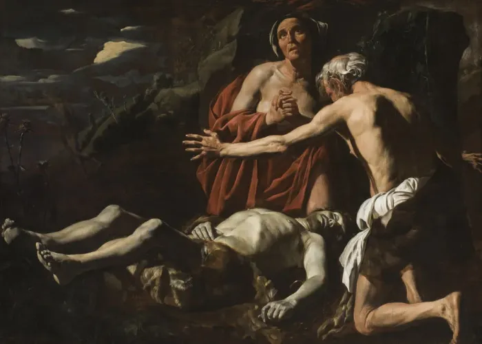 Framed Print : Adam and Eve mourn the death of Abel, 1632-1635. Creator: Stomer, Matthias (ca. 1600-after 1650) Framed Print : Adam and Eve mourn the death of Abel, 1632-1635. Creator: Stomer, Matthias (ca. 1600-after 1650)