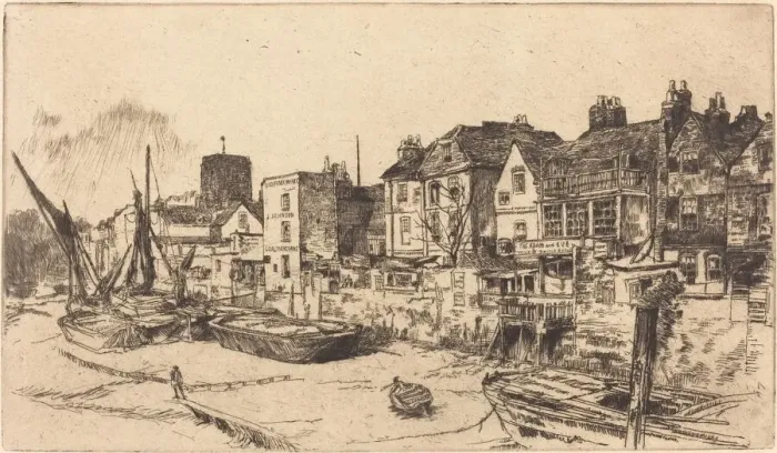 Framed Print : The Adam and Eve, Old Chelsea, 1878. Creator: James Abbott McNeill Whistler Framed Print : The Adam and Eve, Old Chelsea, 1878. Creator: James Abbott McNeill Whistler