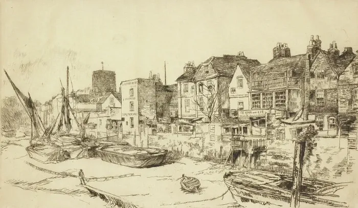 Framed Print : The Adam and Eve, Old Chelsea, 1879. Creator: James Abbott McNeill Whistler Framed Print : The Adam and Eve, Old Chelsea, 1879. Creator: James Abbott McNeill Whistler
