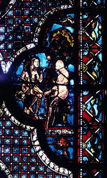 Adam and Eve, stained glass, Chartres Cathedral, France, 1205-1215