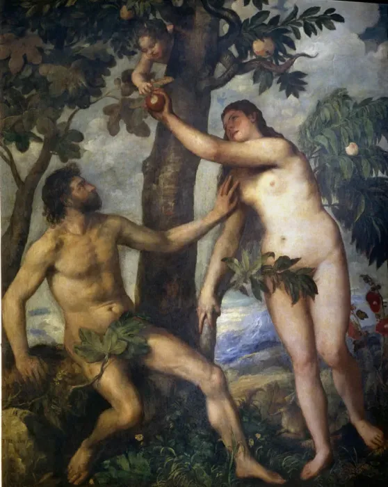 Framed Print : Adam and Eve, by Tiziano Framed Print : Adam and Eve, by Tiziano