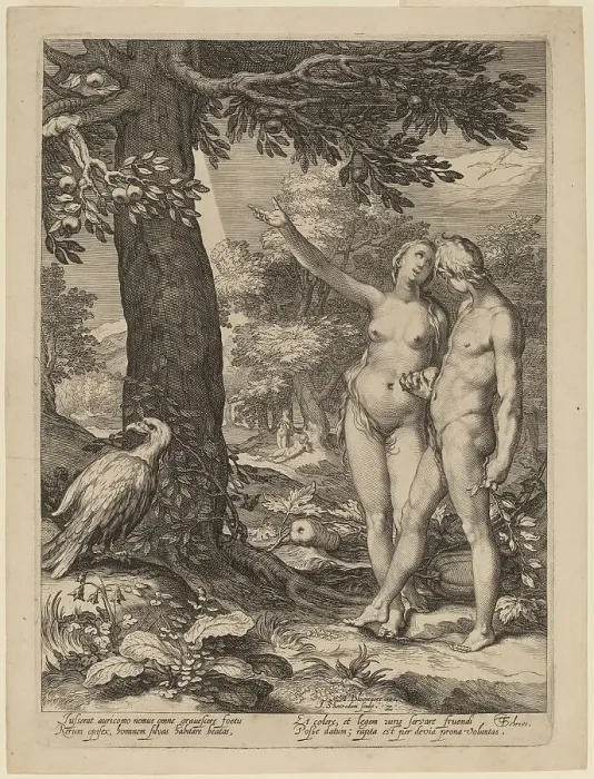Framed Print : Adam and Eve before the Tree of Knowledge, 1604. Creator: Jan Saenredam Framed Print : Adam and Eve before the Tree of Knowledge, 1604. Creator: Jan Saenredam