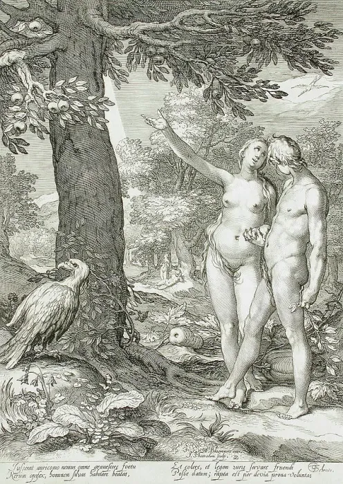 Framed Print : Adam and Eve Before the Tree of Knowledge, 1604. Creator: Jan Saenredam Framed Print : Adam and Eve Before the Tree of Knowledge, 1604. Creator: Jan Saenredam
